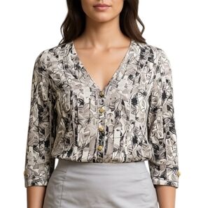 H&M Print Button Down Blouse